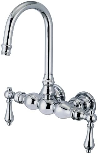 Water Creation F6-0014-01-CL Vintage Classic 3-3/8-Inch Center Wall Mount Tub Faucet with Gooseneck Spout and Straight Wall Connector