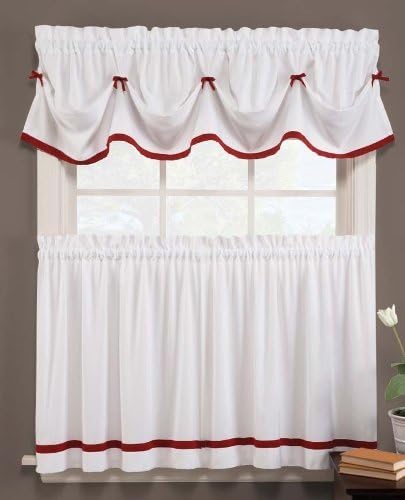 Saturday Knight Limited Kate Kitchen Curtain Valance (58" x 13") - White with Color Trim - Berry