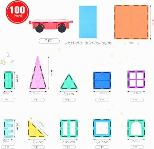 Katiago Magnetic Buildings for Children, 100 Pieces 3D Magnetic Buildings Blocks Magnets Children Stem Creativity Educational Toys Gifts for Over 3 Years (100 psc)