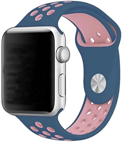 Wishloving Soft Durable Silicone Sport Strap Replacement Band for iWatch Apple Watch Series 1 Series 2 Series 3,Edition,Sport,42mm,M/L,( Lightpink / Midnightblue )