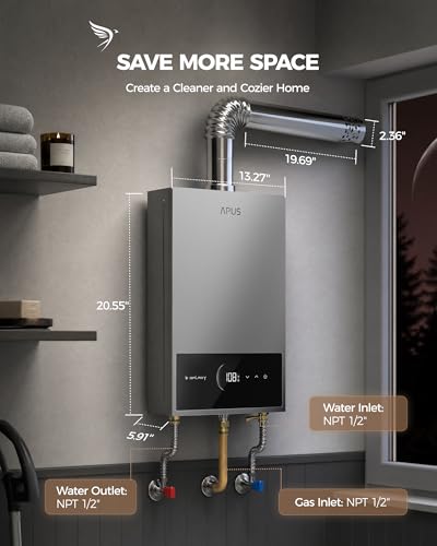 APUS Tankless Water Heater Propane Gas, Up to 5.43 GPM, Indoor Hot Water Heater, 120,000 BTU on Demand Instant Hot Water Heaters with Smart Digital Display, Space Gray