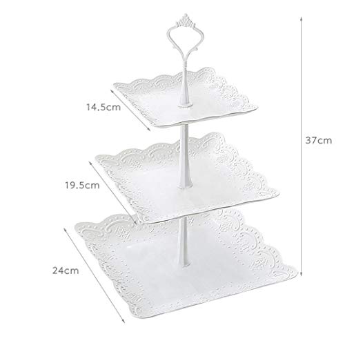 MelysUS 2/3-Tiers Cake Stands,Square Pure Elegant Embossed Dessert Display White for Baby Shower Wedding Birthday Party Celebration Home Decor(24 x 37 cm) Ornaments - Thumbnail 3