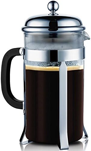 Premium French Coffee Press 8 Cup (1 liter, 34 oz) Chrome - French Press Coffee Maker By YAMO