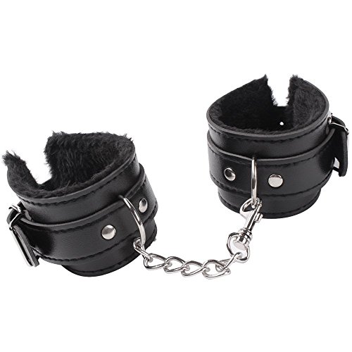 Baonmy Fashion Party Adjustable Cuffs Furry Fuzzy Handcuffs for Waist Leather Handcuffs With Chain