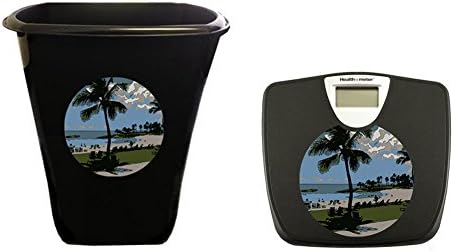 The Furniture Cove 2-pc Black Bathroom Set Includes a 5.5 Gallon Trash Can and a Digital Scale Featuring the Hawaii Palm Trees Logo