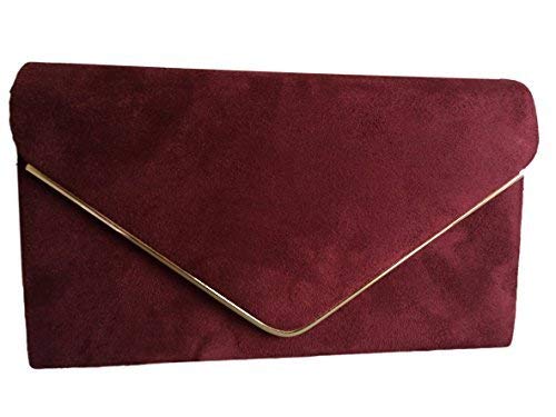 Purple Possum Burgundy Envelope Clutch Bag, Claret Faux Suede Evening Bag, Ladies Wine Shoulder Bag, Prom Wedding Handbag