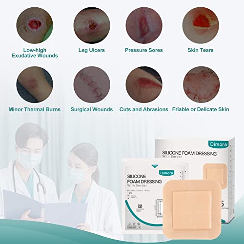 Silicone Foam Dressing, 6'' x 6''(4.3" X 4.3" pad) Sacrum Wounds