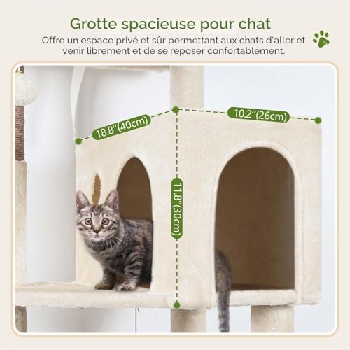 Globlazer Beige Cat Tree 137 cm with Extra Large Hammock 45 x 40 cm, Large Kennels, Padded Platform, Easy to Install Indoor Cat Trees for Adult Cats Rest, Scratching Game (F53, Beige)