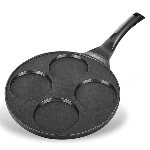 Pancake Pan with 4 Cups, 10.5 Inch Nonstick Mini Pancake Maker Griddle, PFOA-Free Coating for Easy Cooking and Cleaning, Black