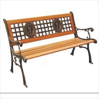DC America SL675CO-BR Fisherman Park Bench, Cast Iron Frame and Hardwood Slats, Rust Resistant Bronze Finish