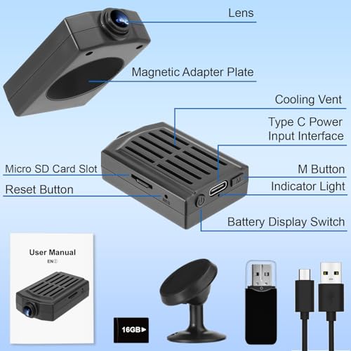 OTADUG Spy Camera 1080P Loop Recording Motion Detection 120° Wide Angle 3 Hours Playtime with Card Included, No Wi-Fi Required