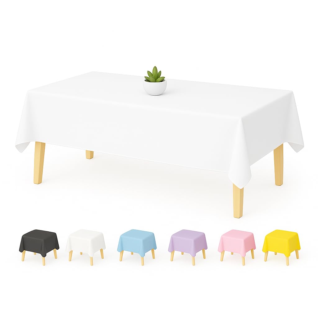 Photo 1 of YHMLUX Disposable Table Cloth - 12 Pack, 54 x 108 Inch Table Cloths for Parties, White Plastic Table Cover, Decorative tablecloths Suitable for Rectangular Tables, Leakproof & Sturdy, White