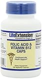 Life Extension Folic Acid + B12 Capsules, 200-Count