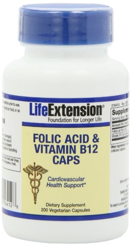 Life Extension Folic Acid + B12 Capsules, 200-Count Life Extension Folic Acid + B12 Capsules, 200-Count