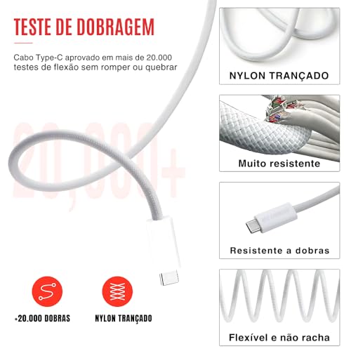 Cabo USB-C Turbo 1 Metros Tipo C 60W Nylon Trançado e Reforçado Compativel Com Iphone 15, Iphone 16 Notebook Tablet Qualidade Premium Carregamento Transferência de Dados Compativel ANDROID