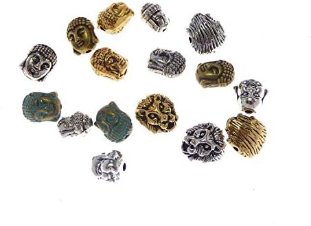 JJG 90pcs/Box Buddha Head & Lion Head Metal Spacer Beads Connector Charm for Bracelet Jewelry Making - Mixed Colors