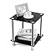 TAVR Glass Square End Table Set of 2 Industrial Night Stand Side Corner Coffee Table with Tempered Glass Shelves for Living Room Bedroom, Stainless Chrome Frame and Easy Assembly,Black ET5001
