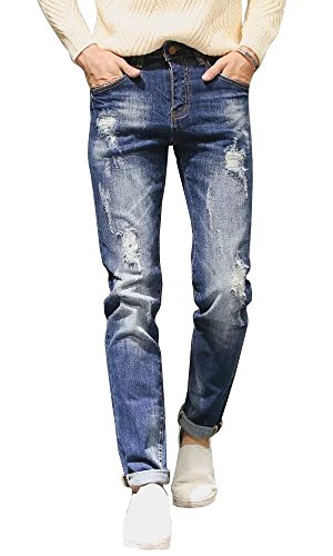 Wxian Men’s Retro Casual Stitching Repair Frayed Jeans