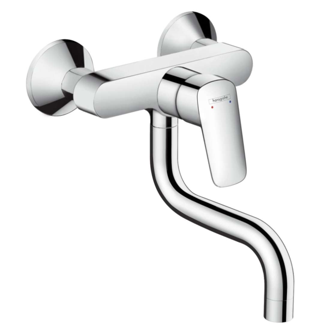 Hansgrohe 71836000 Logis Single Lever Kitchen Tap for Wall-Mounted Sinks - Chrome (10-Piece)