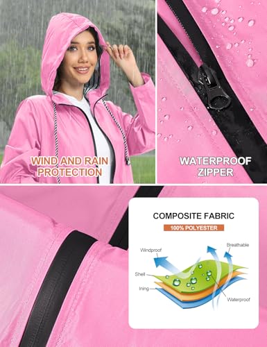 UMIPUBO Women's Raincoat Waterproof Lightweight Outdoor Jacket Packable Rain Jacket for Spring and Summer with Hood