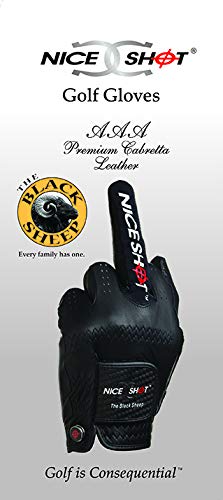Nice Shot The Black Sheep in The Bird Cabretta Leather Golf Glove Men's Left Hand Black Large L