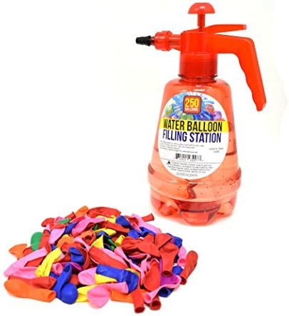 TurboTech Water Balloon Pumping Station with 250 Balloons (Varied Colors, Blue or Red)