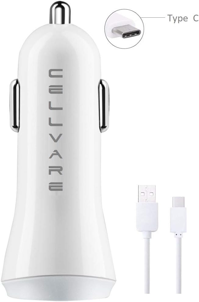 Cellvare Fast Charging USB Car Charger & Type C Cable Compatible with S9/S9 Plus/S8/S8 Plus/Note 8 and New iPad Pro