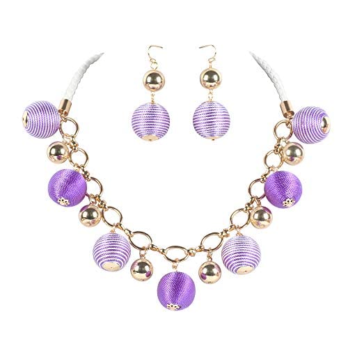 Bocar Fashion Collar Necklace with Thread Ball Pendant Necklace for Women (NK-10491-purple+white)