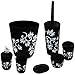 Blue Donuts Bathroom Accessories Set Complete, Toilet Brush and Holder, Trash Can, Toothbrush Holder, Black, 7 Pieces