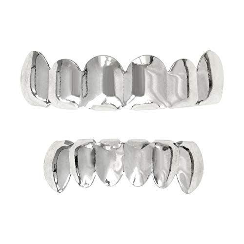 Platinum Plated Stainless Steel Hip Hop Grillz – Top & Bottom Teeth Grills – Silver