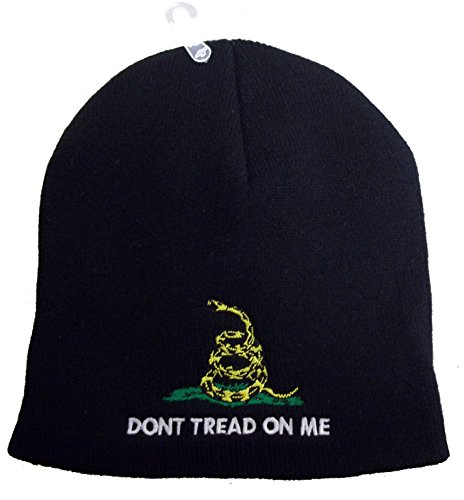 8" DON'T TREAD ON ME BLACK EMBROIDERED BEANIE HAT cap skull gadsden culpeper (Black)