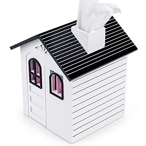VEBAVO Tissue Box Cover, 100 Handmade House Tissue Box Holder Wood
