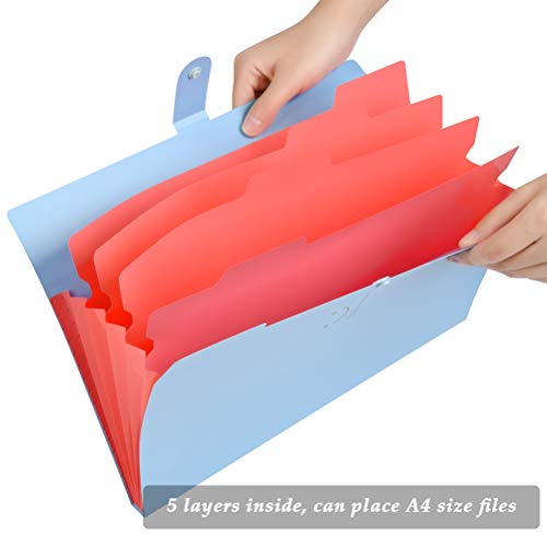 YOTINO 6 Pcs Expanding File Folder with 5 Pockets Plastic A4 Letter Size Document Organizer and 120 Pcs File Folder Labels for School Office Business (6 Color)