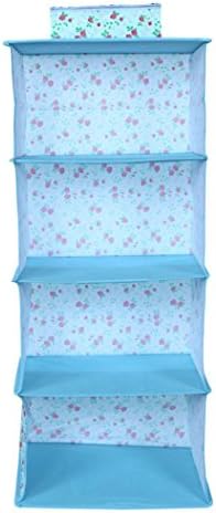 Cinhent Bag Flodable Convenient Multifunction Multi-layer 4 Pockets Hanging Clothes Storage Bag Room Cotton Lightweight Closet,31×31×74 CM (Blue)