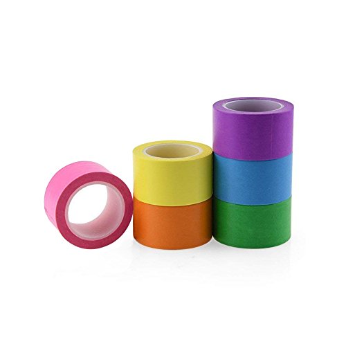NKTM Masking Tape Multi-Use 1 Inch Wide Labeling Tape for Arts, Craft, Painting, Marking Core Assorted Rainbow Colors 77 Yard 6 Pack