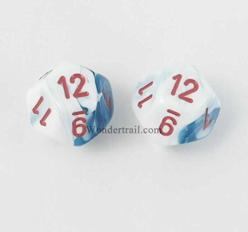 WCXPG1257E2 Astral Blue And White With Red Numbers D12 Aprox 16mm (5/8in) Pack of 2 Dice Chessex