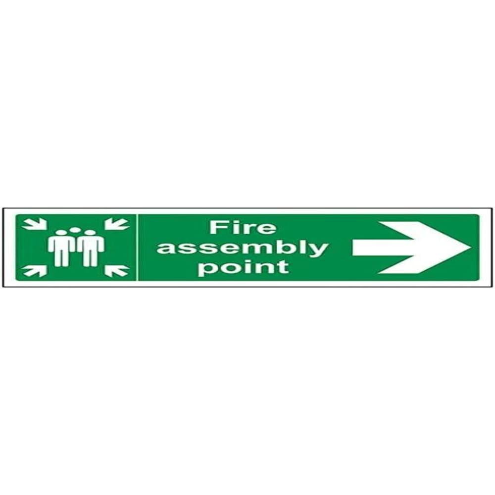 V Safety Eco Friendly Fire Assembly Point - Fire Assembly Point Arrow Right - 300 x 100 mm Safety Sign