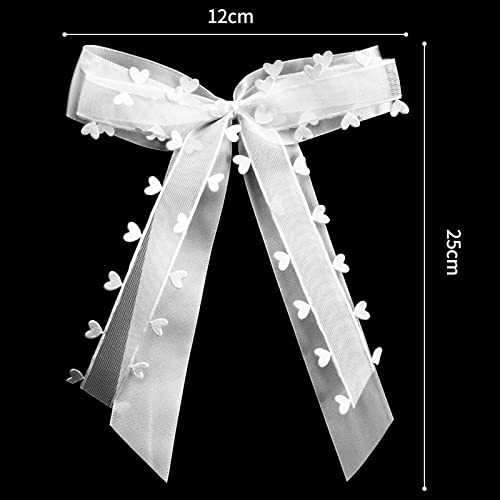 Fesaizwi Pack of 50 Car Bows Wedding - White with Heart Bows Car - Wedding Christmas Bows Wedding Decoration - Handmade Satin Ribbon for Wedding (25 x 15 cm)