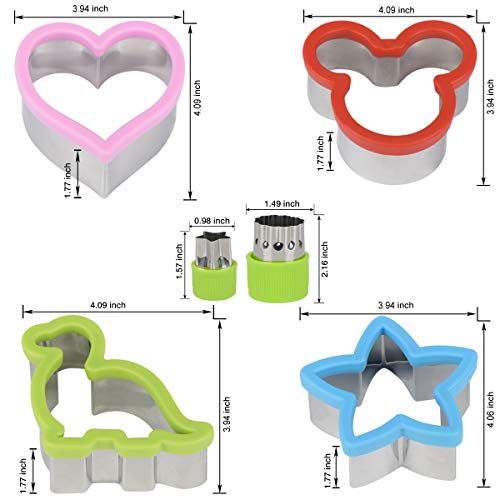 Hhyn Cookie Cutters for Kids 10 Pcs, Sandwich Cutters Include Mickey Mouse, Dinosaur, Star, Heart and Vegetable Cutter Shapes for Holiday and Party