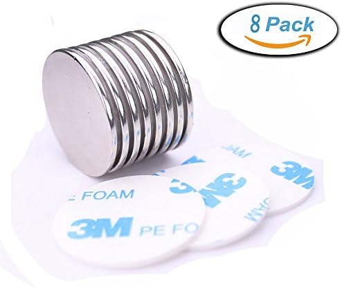 8Pcs Neodymium Disc Magnets, Strong Rare Earth Magnets With 8Pcs Adhesive Backing, Used to Metallic and Non-metallic Surface, 1.26”D X 0.08”H