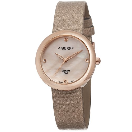 Akribos XXIV Women's AK687PK Impeccable Swiss Quartz Diamond Mother-of-Pearl Satin Strap Watch
