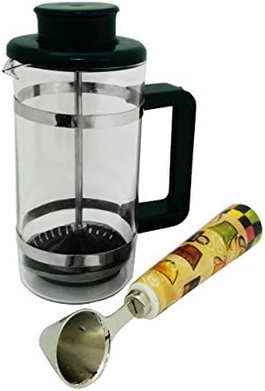 Top New Green Small Mini One Cup Single Serve Quartz Glass French Coffee Tea Press Infuser & Porcelain Coffee Scoop Set Unique Cool Back to College High School Supplies Accessories Gift Wife Her Woman