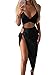 TOB Women's Sexy Bodycon 2 Piece Sleeveless Spaghetti Strap Crop Top Club Skirt Black