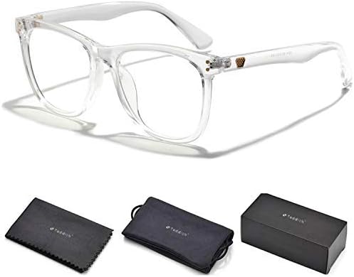 Teddith Blue Blocker Glasses Block Anti Blue Light Blocking UV Filter Computer Reading Gaming Eyewear Better Sleep Reduce Digital Eyestrain Headaches Men/Women Oversize Frame - Clear