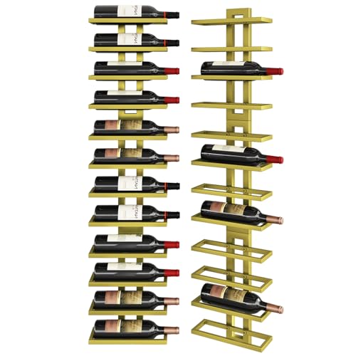 IBUYKE Wall Wine Rack 12 Bottles, Vertical Metal Wine Rack, Golden TMJ909G | Wine Bottle Holder Spirits Champagne Wine Rack Mounted DIY for Kitchen Dining Bar