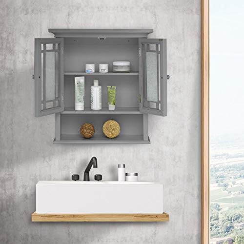 VERSANORA Teamson Home Bathroom Windsor Wooden Wall Cabinet with 2 Doors Grey EHF-527G, 17.8 x 55.9 x 61 - Image 4