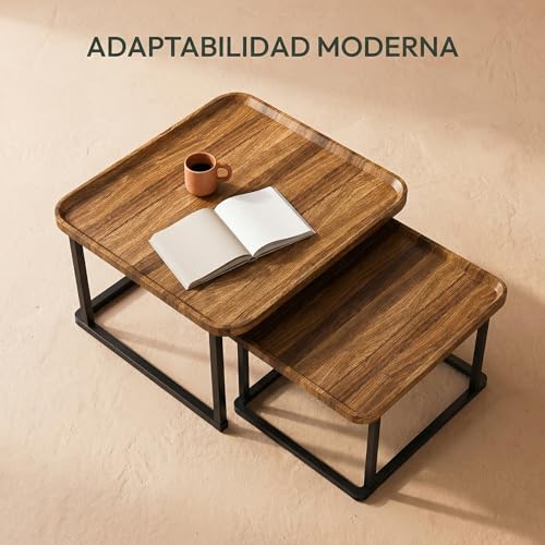 SIMPLE HOGAR Mesa de Centro para Sala, Mesa Auxiliar Cuadrada de 2 Piezas - Mesa Auxiliar pequeña para Sala de Estar Mesa de Centro Moderna Adecuada para Salas de Estar, Oficina(Color Vintage)