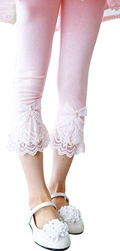 Little Girls Solid Color Cotton Legging with Lace Trim Bead Flowers