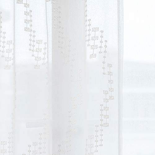 MysticHome White Sheer Curtains 84 Inches Long, Rod Pocket Sheer Drapes for Living Room, Bedroom, 2 Panels, 52"x84", Embroidered Semi Crinkle Voile Window Treatments for Yard, Patio, Villa, Parlor.