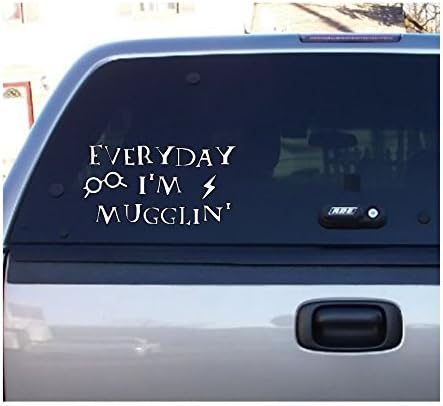 Everyday I'm Mugglin' Harry Potter White Vinyl Decal Bumper Computer Sticker Cling